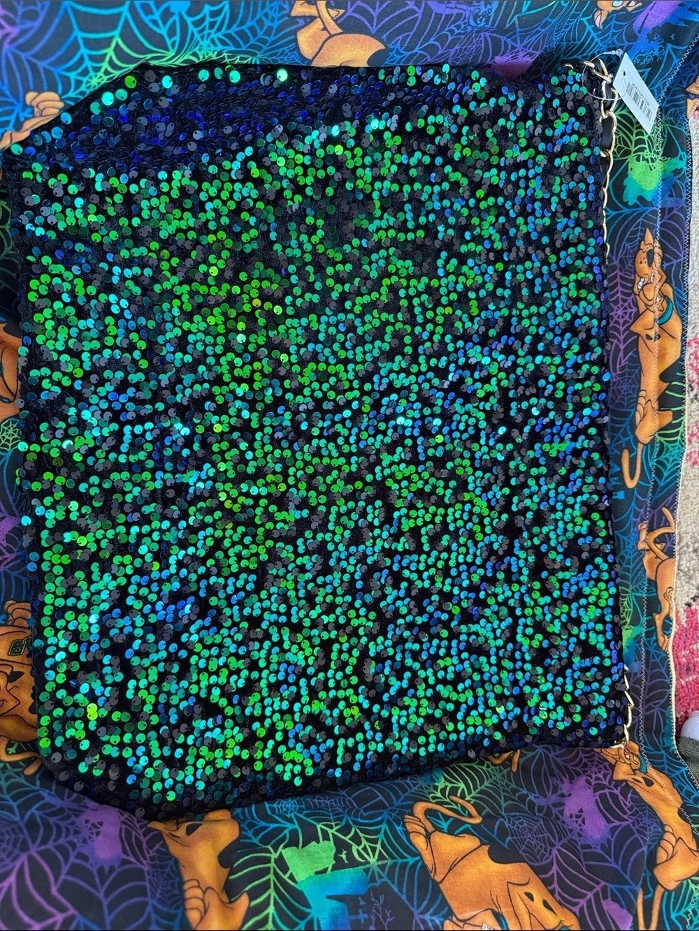 Sequin Chain Shoulder Bag in Black & Green NWT